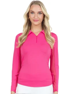 IBKUL Shirts|Adjustable Long Sleeve Zip Polo - Watermelon