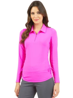IBKUL Shirts|Adjustable Long Sleeve Zip Polo - Hot Pink