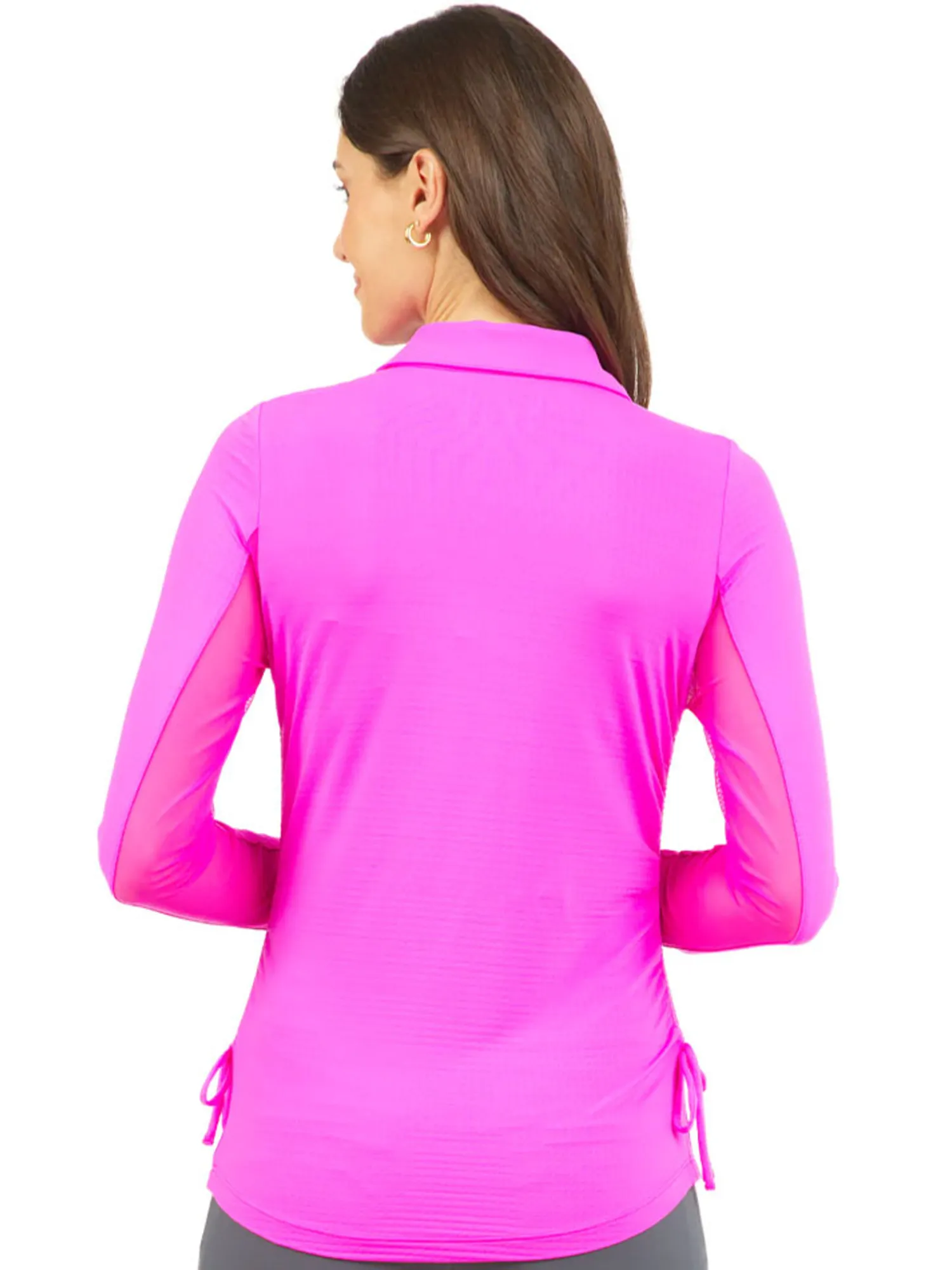 IBKUL Shirts|Adjustable Long Sleeve Zip Polo - Hot Pink