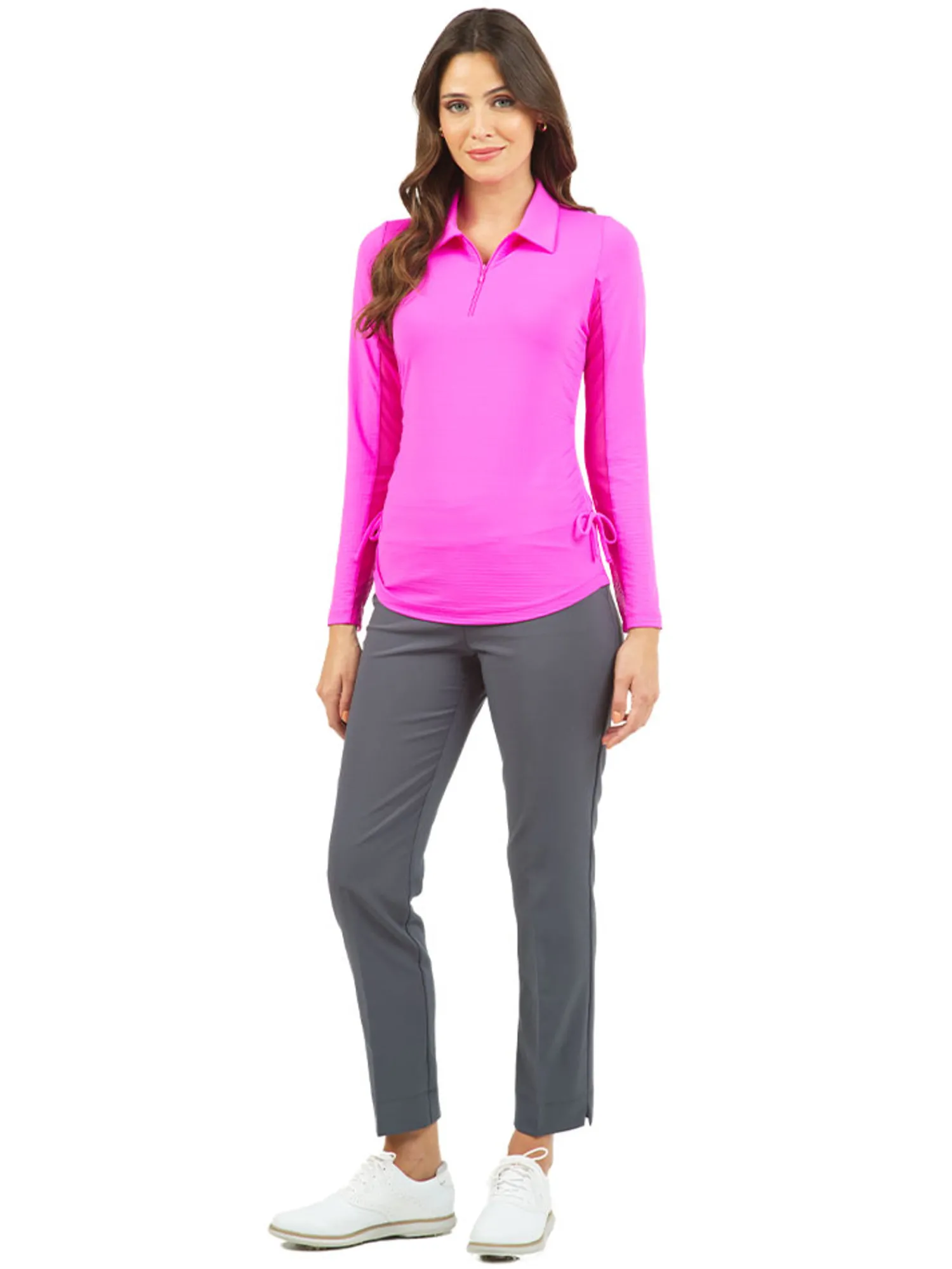 IBKUL Shirts|Adjustable Long Sleeve Zip Polo - Hot Pink