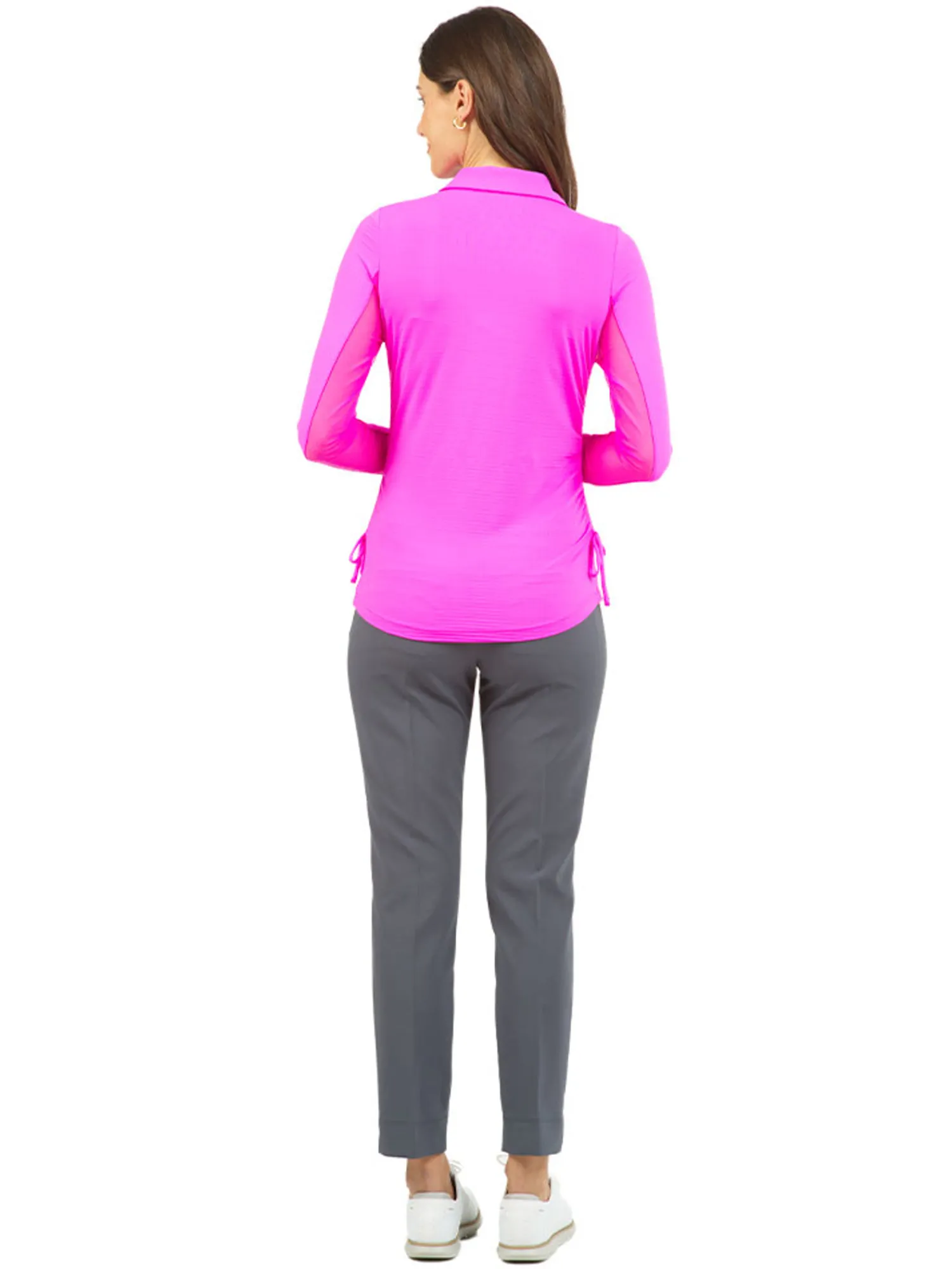 IBKUL Shirts|Adjustable Long Sleeve Zip Polo - Hot Pink