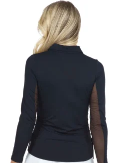IBKUL Shirts|Adjustable Long Sleeve Zip Polo - Black