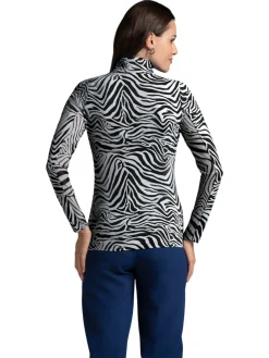 IBKUL Shirts|Cecila Print Long Sleeve Mock Neck Top - Black/White