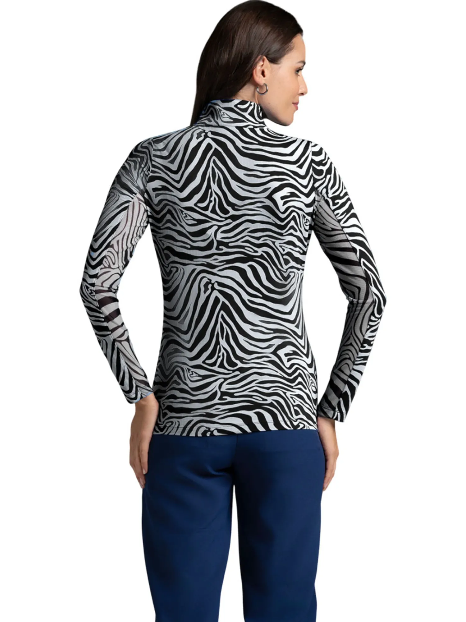 IBKUL Shirts|Cecila Print Long Sleeve Mock Neck Top - Black/White