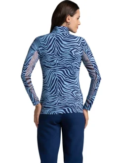 IBKUL Shirts|Cecila Print Long Sleeve Mock Neck Top - Navy/Peri