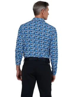 IBKUL Shirts|Chaos Print Long Sleeve Polo - Royal/Black