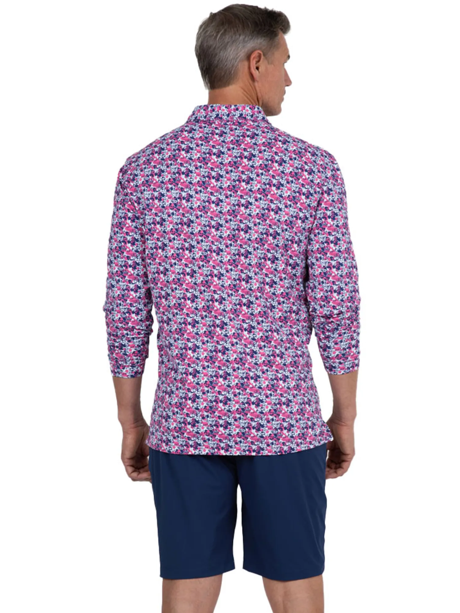 IBKUL Shirts|Chaos Print Long Sleeve Polo - Watermelon/Ink