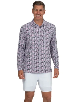 IBKUL Shirts|Chaos Print Long Sleeve Polo - Lt. Pink/Charcoal