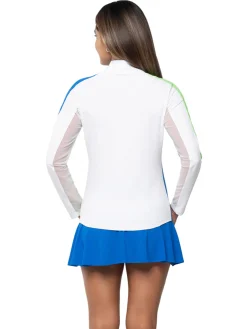 IBKUL Shirts|Colour Block Long Sleeve Mock Neck Top - Hot Pink/Turquoise