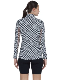 IBKUL Shirts|Gingham Check Long Sleeve Mock Neck Top - Black/White