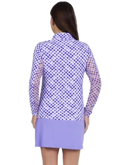 IBKUL Shirts|Gingham Check Long Sleeve Mock Neck Top - Lavender/White