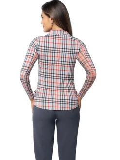 IBKUL Shirts|Judith Print Long Sleeve Zip Polo - Grey/Red