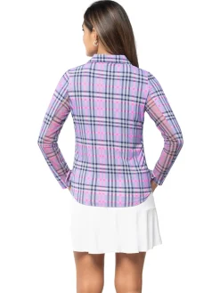 IBKUL Shirts|Judith Print Long Sleeve Zip Polo - Lavender/Hot Pink