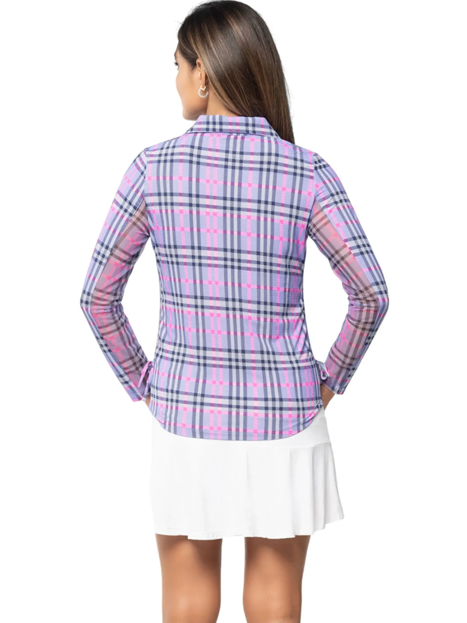 IBKUL Shirts|Judith Print Long Sleeve Zip Polo - Lavender/Hot Pink