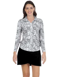 IBKUL Shirts|Kathy Print Long Sleeve Zip Polo - Black/Grey