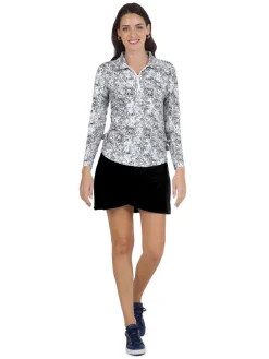 IBKUL Shirts|Kathy Print Long Sleeve Zip Polo - Black/Grey