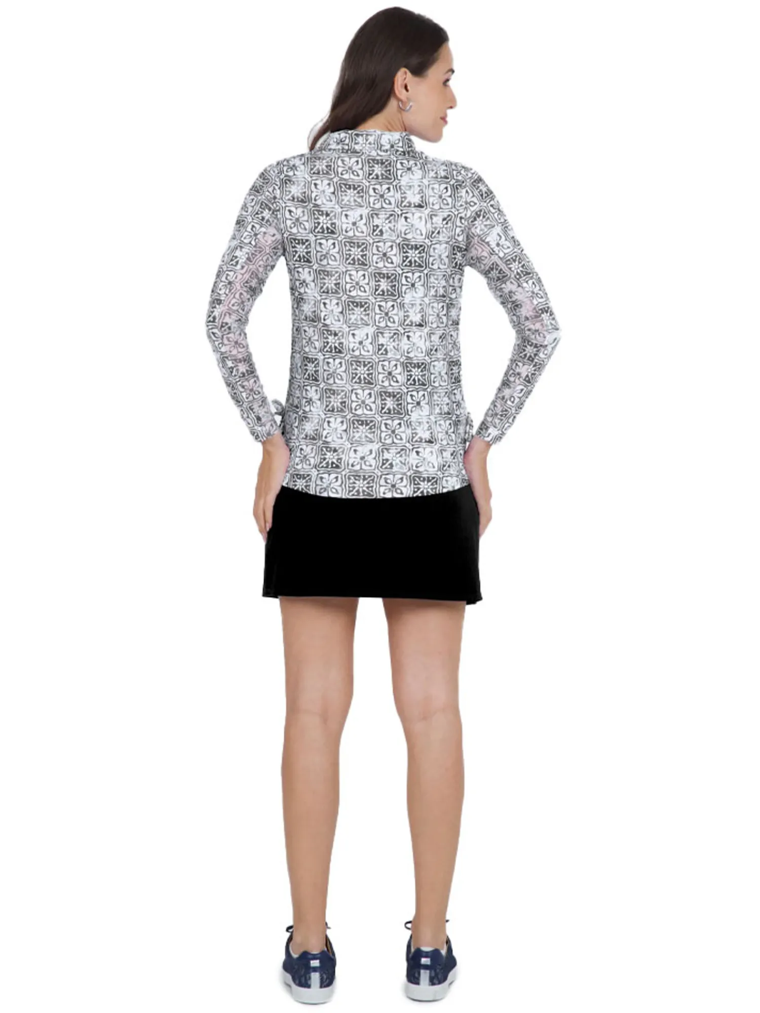 IBKUL Shirts|Kathy Print Long Sleeve Zip Polo - Black/Grey