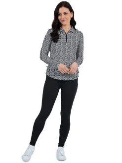 IBKUL Shirts|Leslie Print Long Sleeve Zip Polo - Black/White
