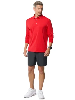 IBKUL Shirts|Men's Long Sleeve Polo - Red