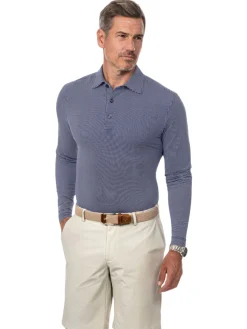 IBKUL Shirts|Mini Check Print Long Sleeve Polo (Modern Fit) - Navy/White
