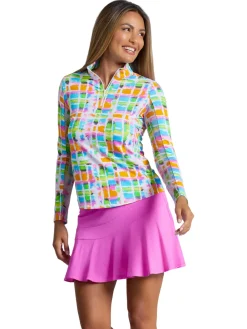 IBKUL Shirts|Tatiana Print Long Sleeve Mock Neck Top - Hot Pink Multi