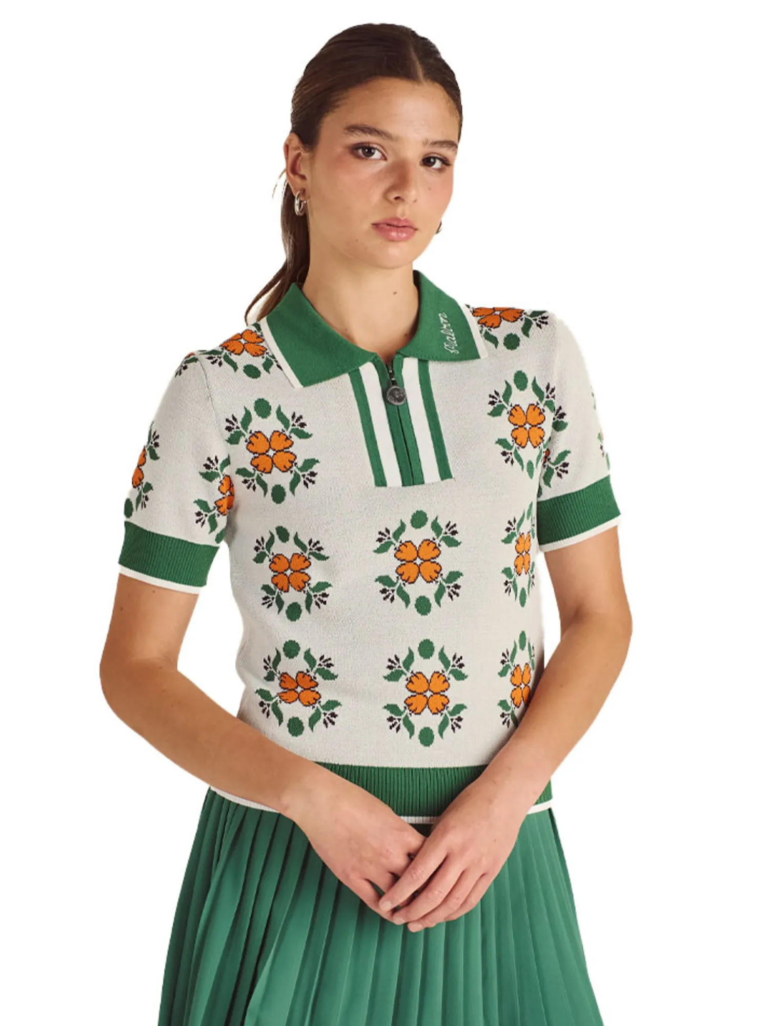 Malbon Shirts|Womens Lucia Quarter Zip Polo - Ivory Multi