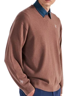Malbon Jumpers|x Jesper Parnevik V-Neck Merino Wool Sweater - Chocolate