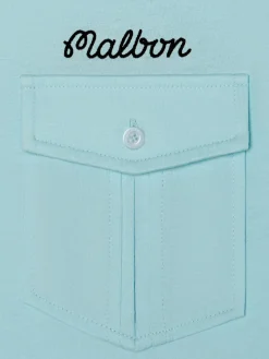 Malbon Shirts|x Jesper Parnevik Single Pocket Mercerized Cotton Jersey Polo - Aqua Blue