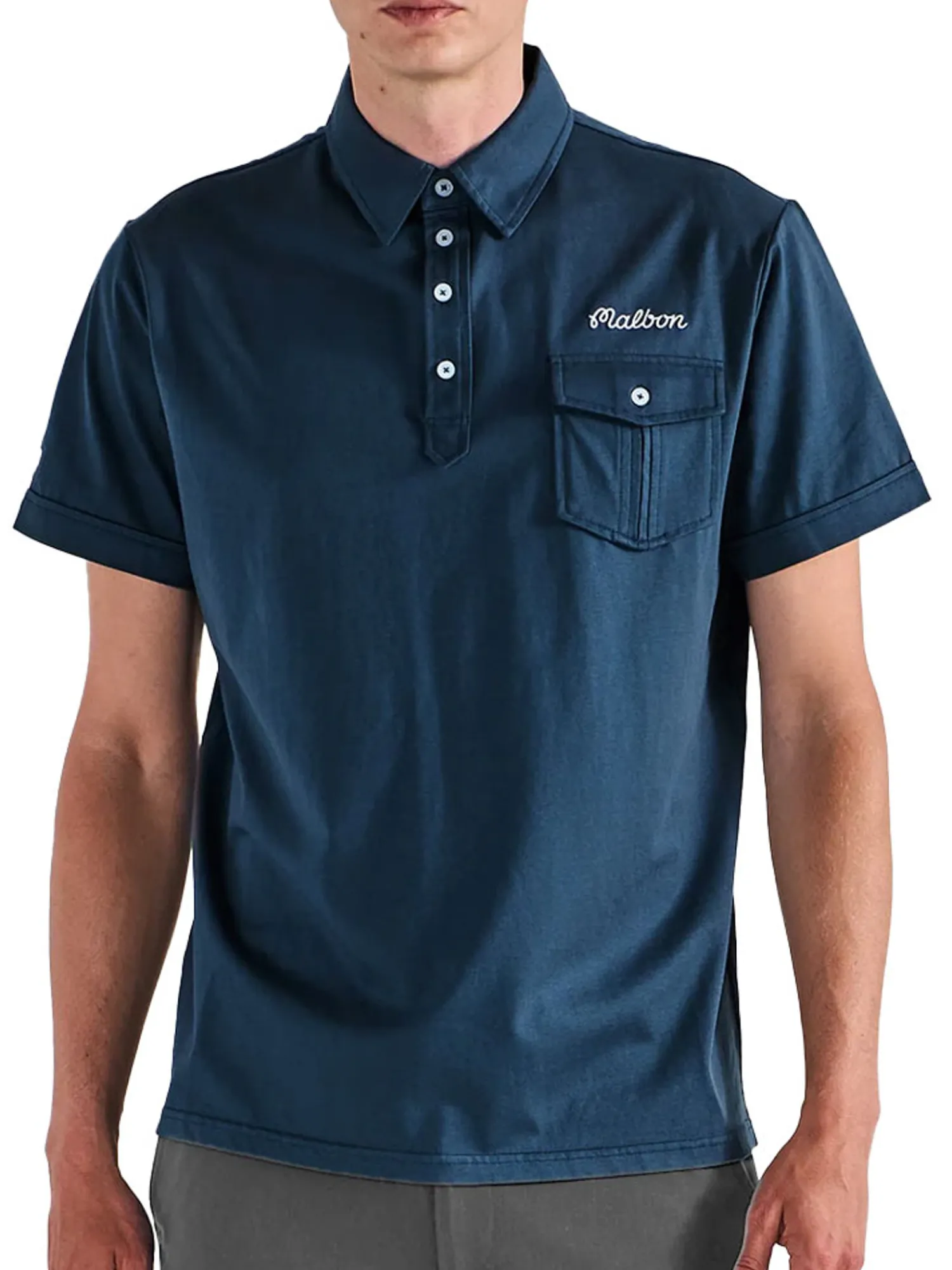 Malbon Shirts|x Jesper Parnevik Single Pocket Mercerized Cotton Jersey Polo - Navy