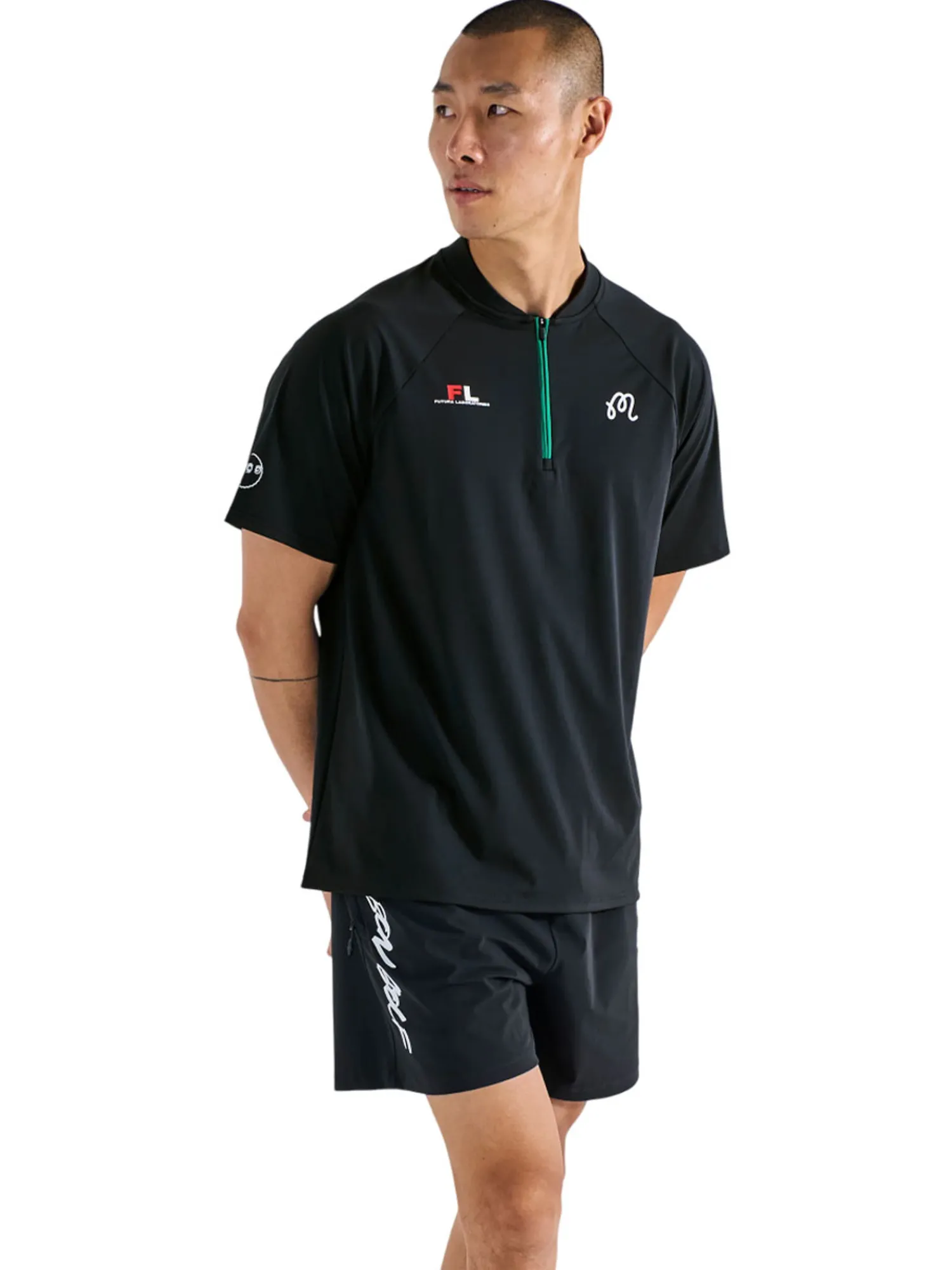 Malbon Shirts|Zip Raglan Blade Polo - Black