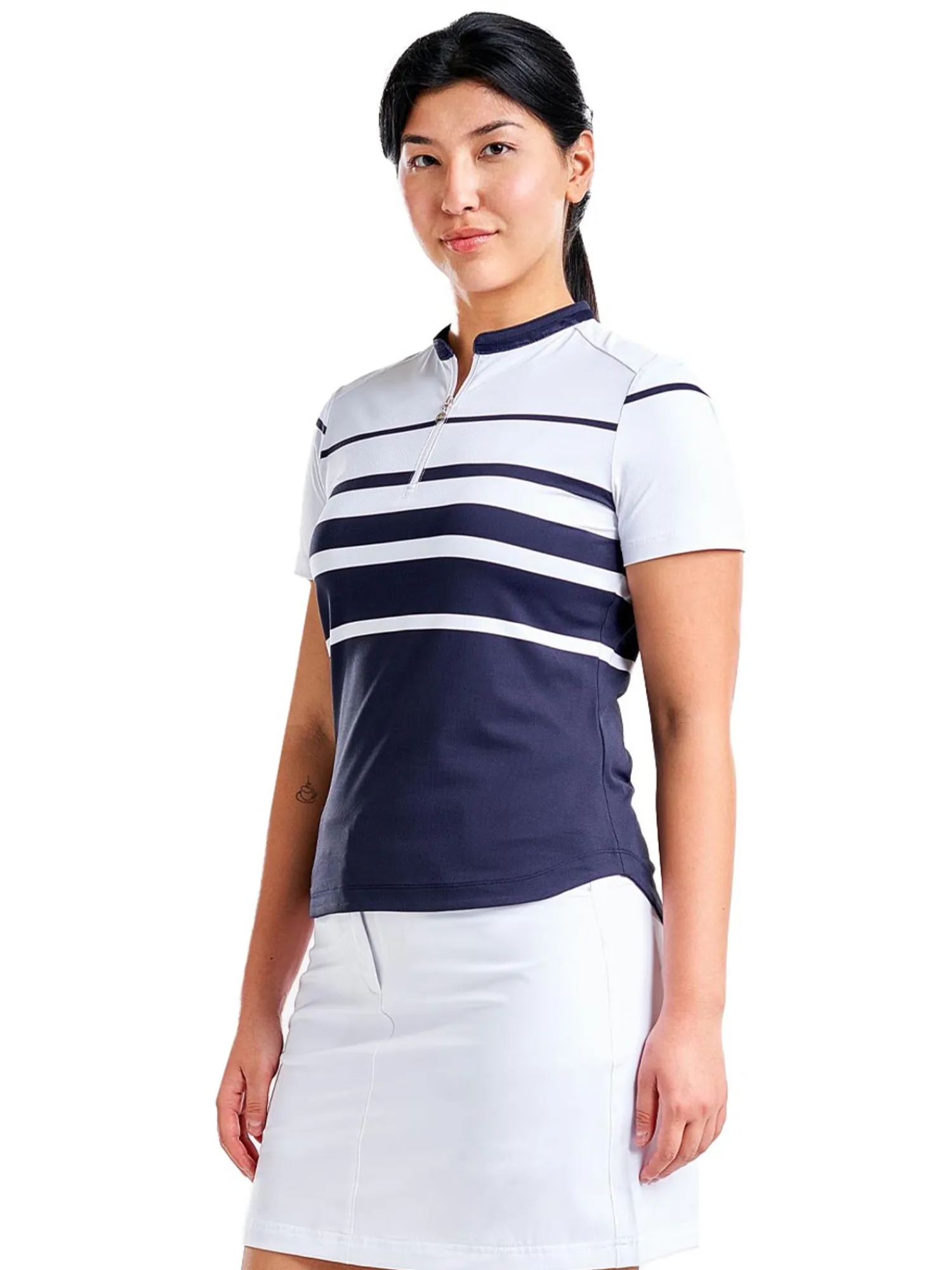 Nivo Shirts|Women's Lynda Short Sleeve Mock - White/Navy