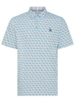 Original Penguin Shirts|Layered Umbrella Print Polo - Blue Grotto