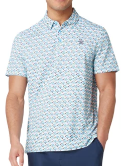 Original Penguin Shirts|Layered Umbrella Print Polo - Blue Grotto