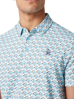 Original Penguin Shirts|Layered Umbrella Print Polo - Blue Grotto