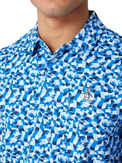 Original Penguin Shirts|Underwater Mosaic Geo Polo - French Blue