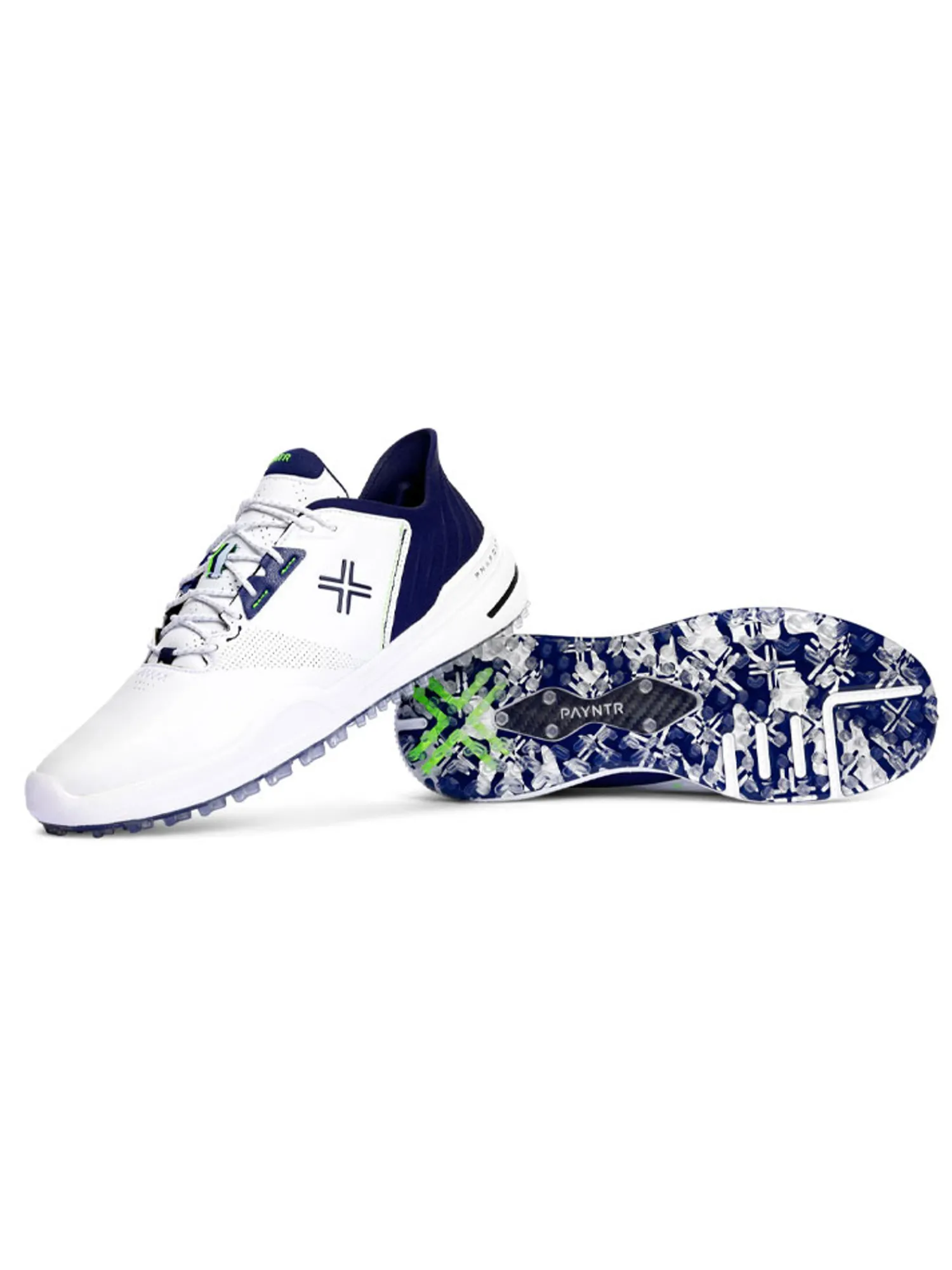 Payntr Golf Mens Golf Shoes|X 005 F Golf Shoes - White/Navy/Electric Green