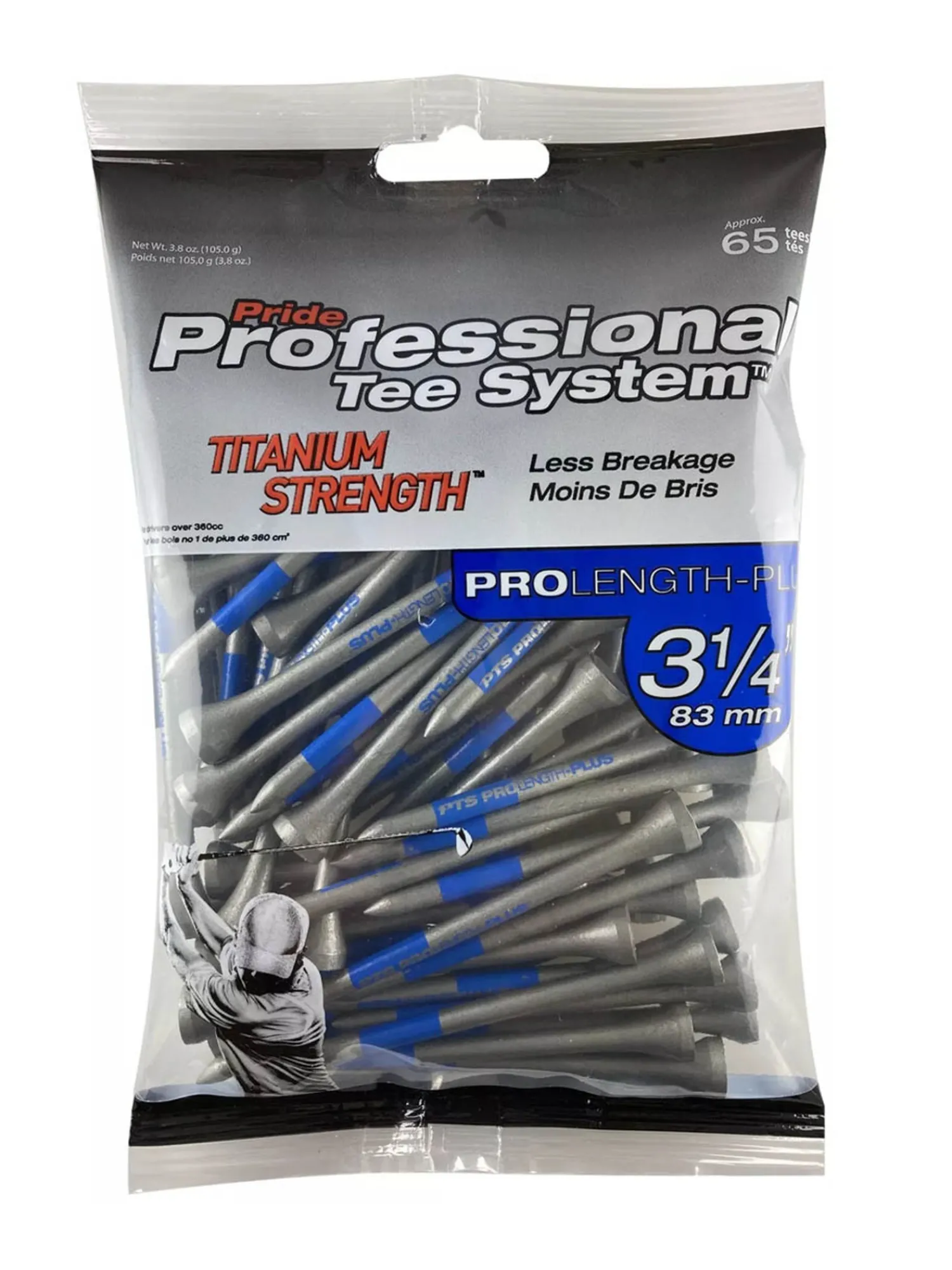 Pride Golf Tee Tees|Pride PTS Titanium Tees 65 Pack 3.25 Inch Silver/Blue