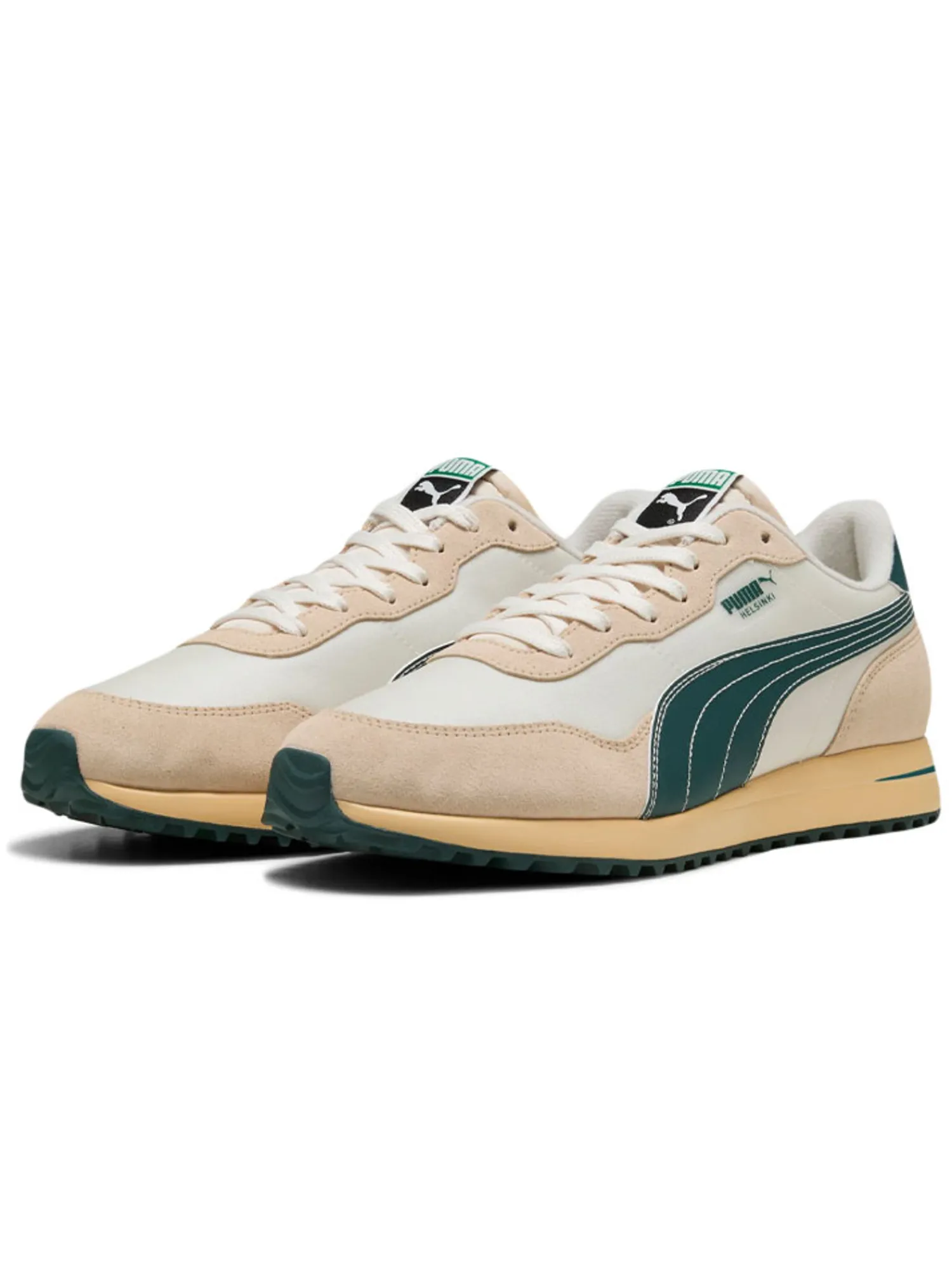 Puma Mens Golf Shoes|Helsinki G Spikeless Golf Shoes - Frosted Ivory/Green Terrain/Light Straw