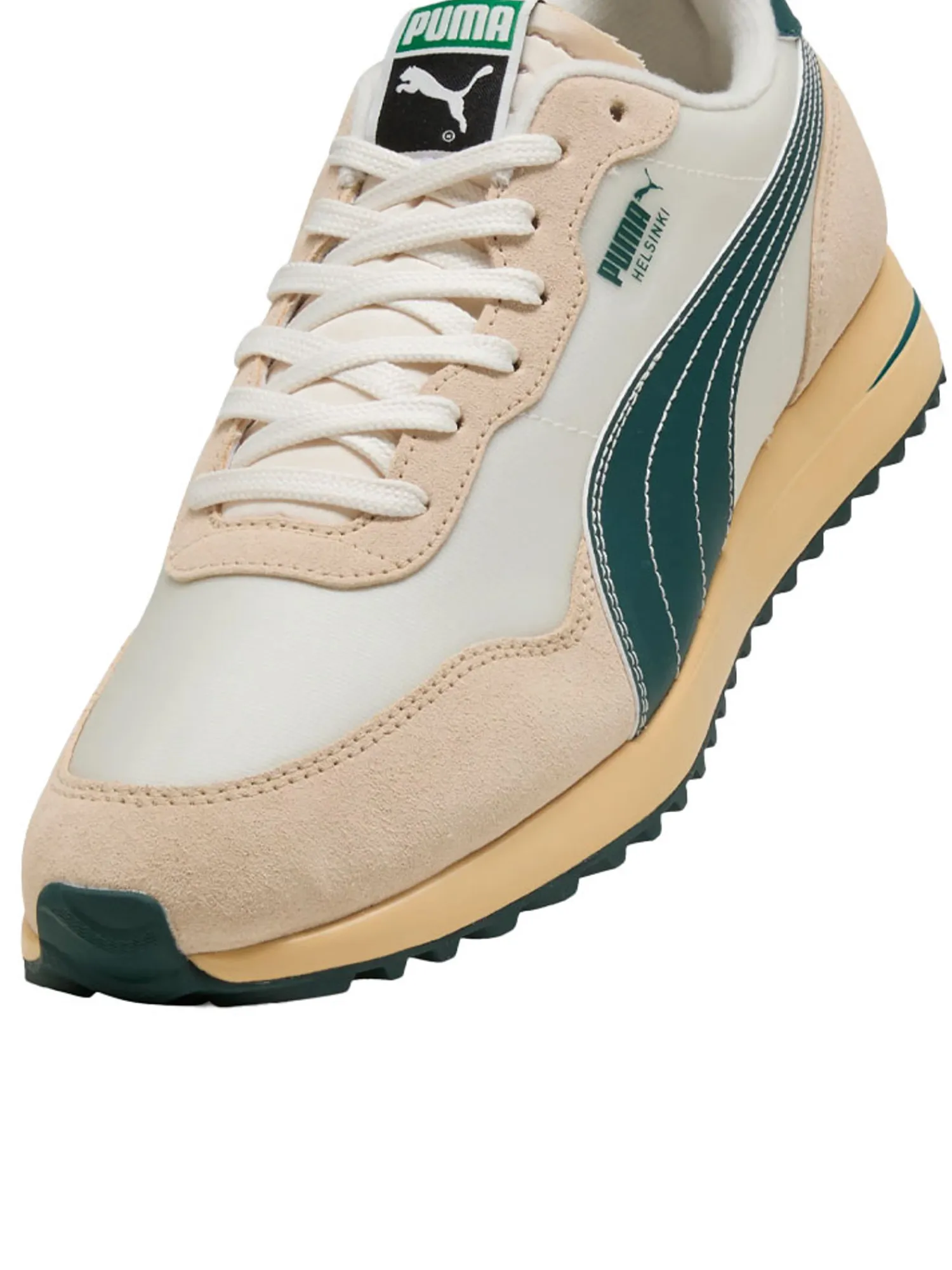 Puma Mens Golf Shoes|Helsinki G Spikeless Golf Shoes - Frosted Ivory/Green Terrain/Light Straw