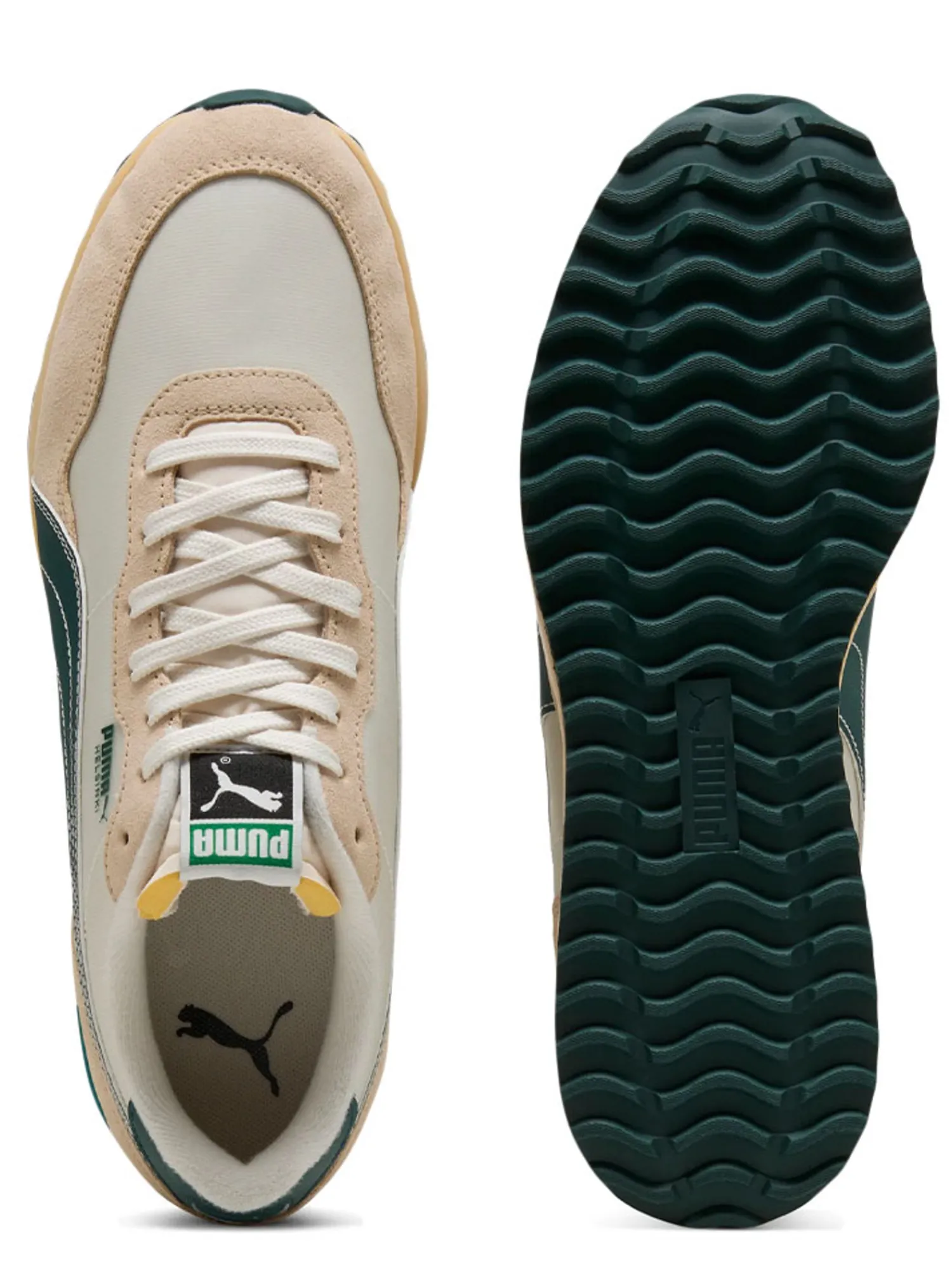 Puma Mens Golf Shoes|Helsinki G Spikeless Golf Shoes - Frosted Ivory/Green Terrain/Light Straw