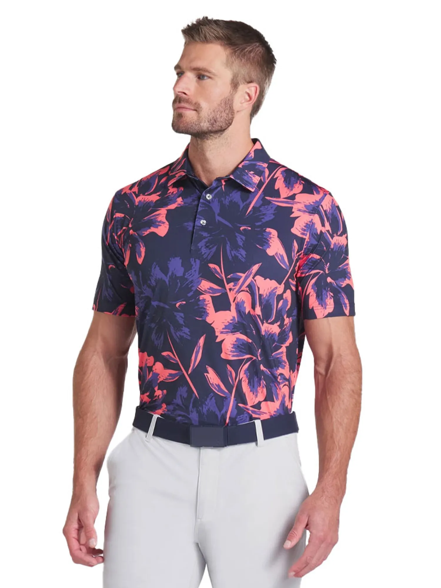 Puma Shirts|MATTR Broken Flower Polo - Deep Navy/Peach Frost