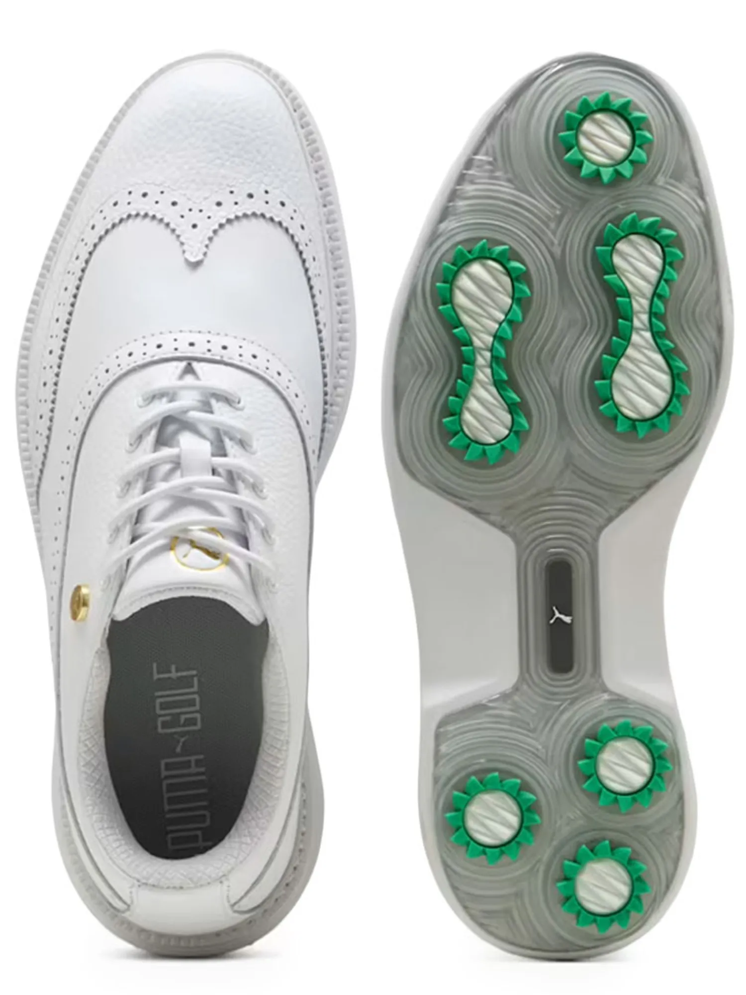 Puma Mens Golf Shoes|Royale Wingtip Golf Shoes - White/Vapor Grey/Grassy Green
