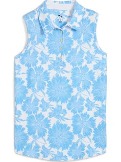 Puma Shirts|Womens CLOUDSPUN Botanic Golf Polo - White Glow/Team Light Blue