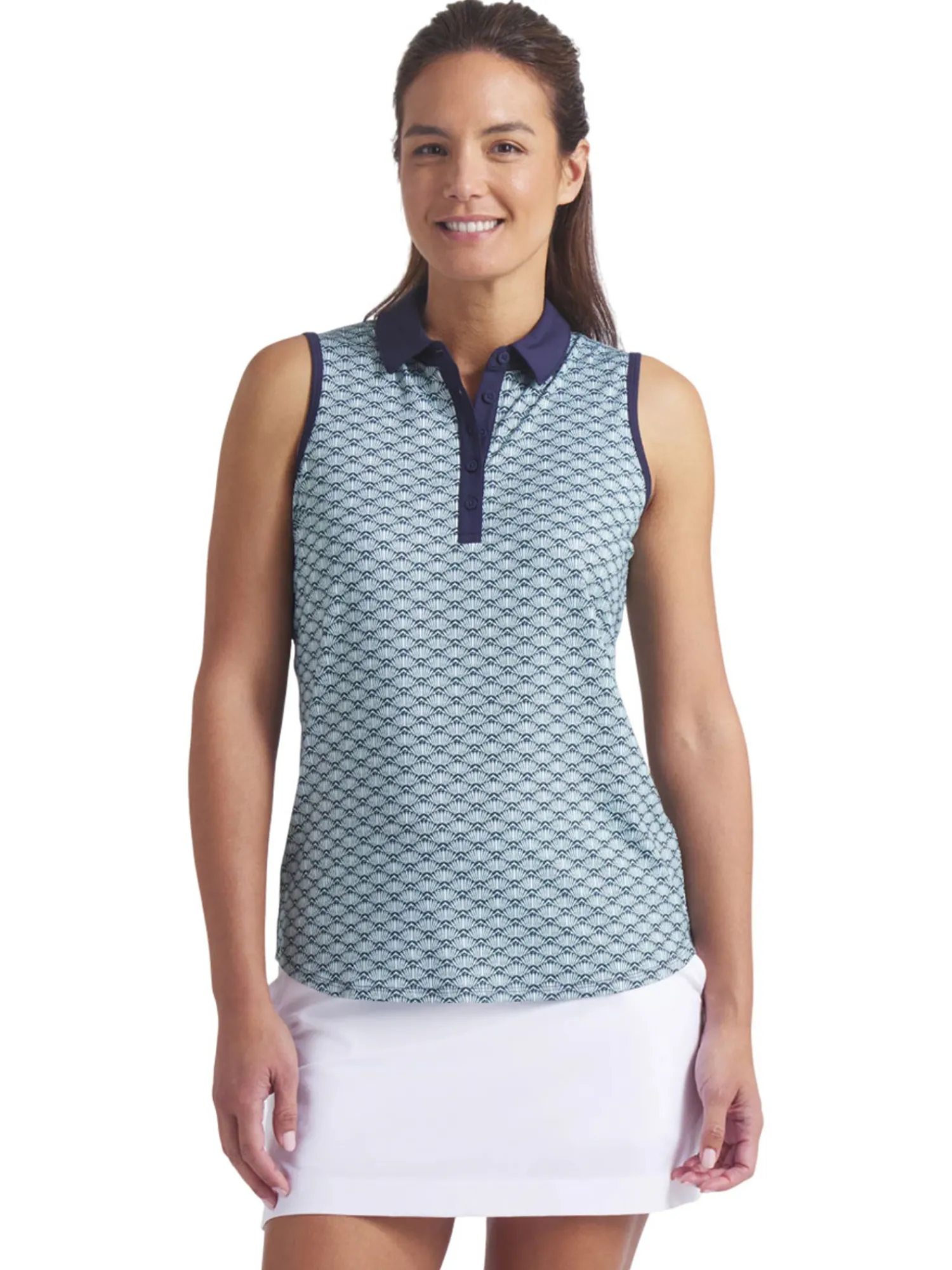 Puma Shirts|Womens CLOUDSPUN Scallop SL Golf Polo - Sea Glass/Green Terrain