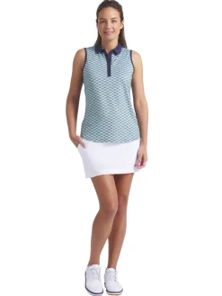 Puma Shirts|Womens CLOUDSPUN Scallop SL Golf Polo - Sea Glass/Green Terrain