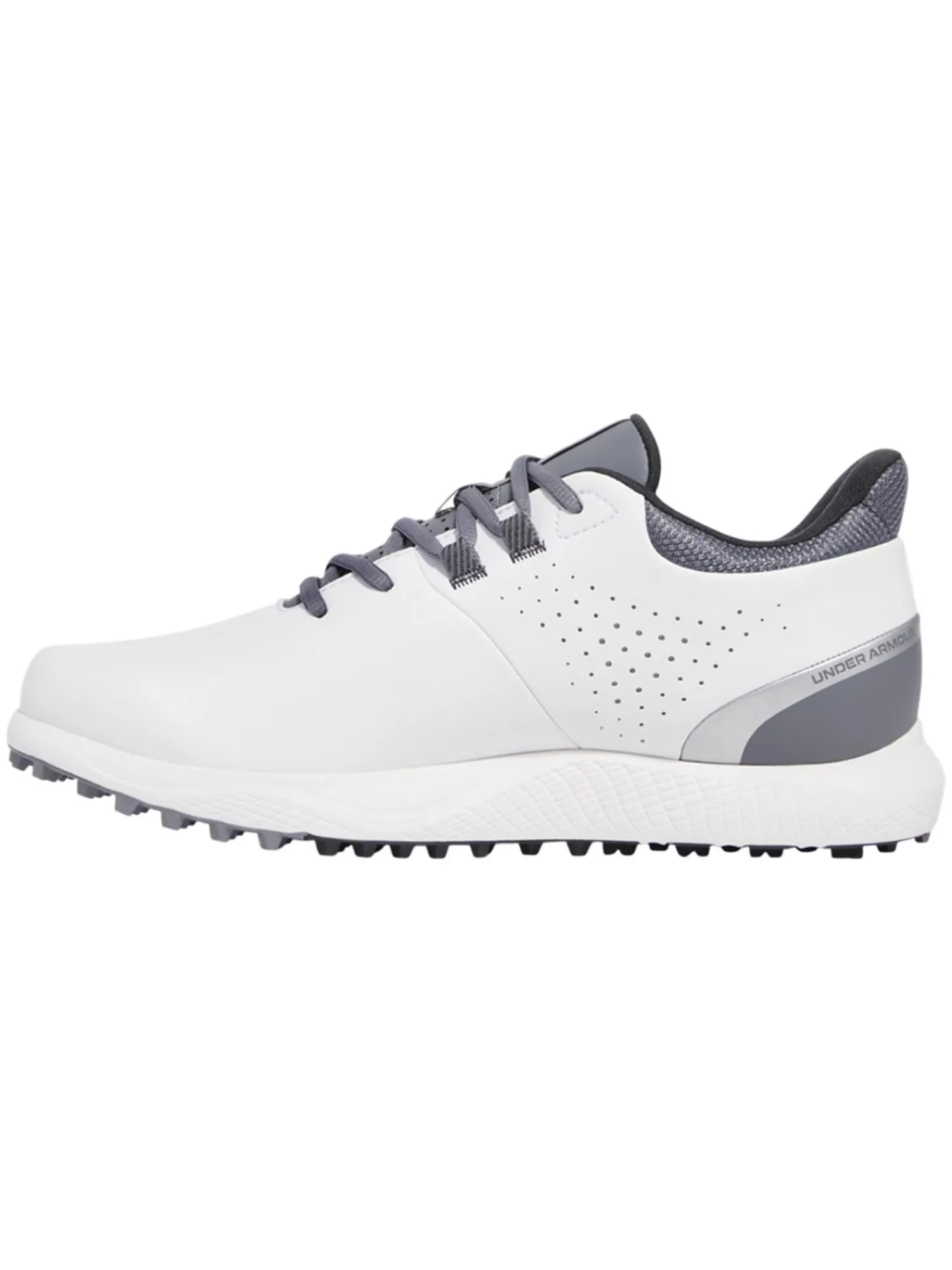 Under Armour Mens Golf Shoes|Drive Medal SL Golf Shoes - White/Titan Grey/Metallic Silver