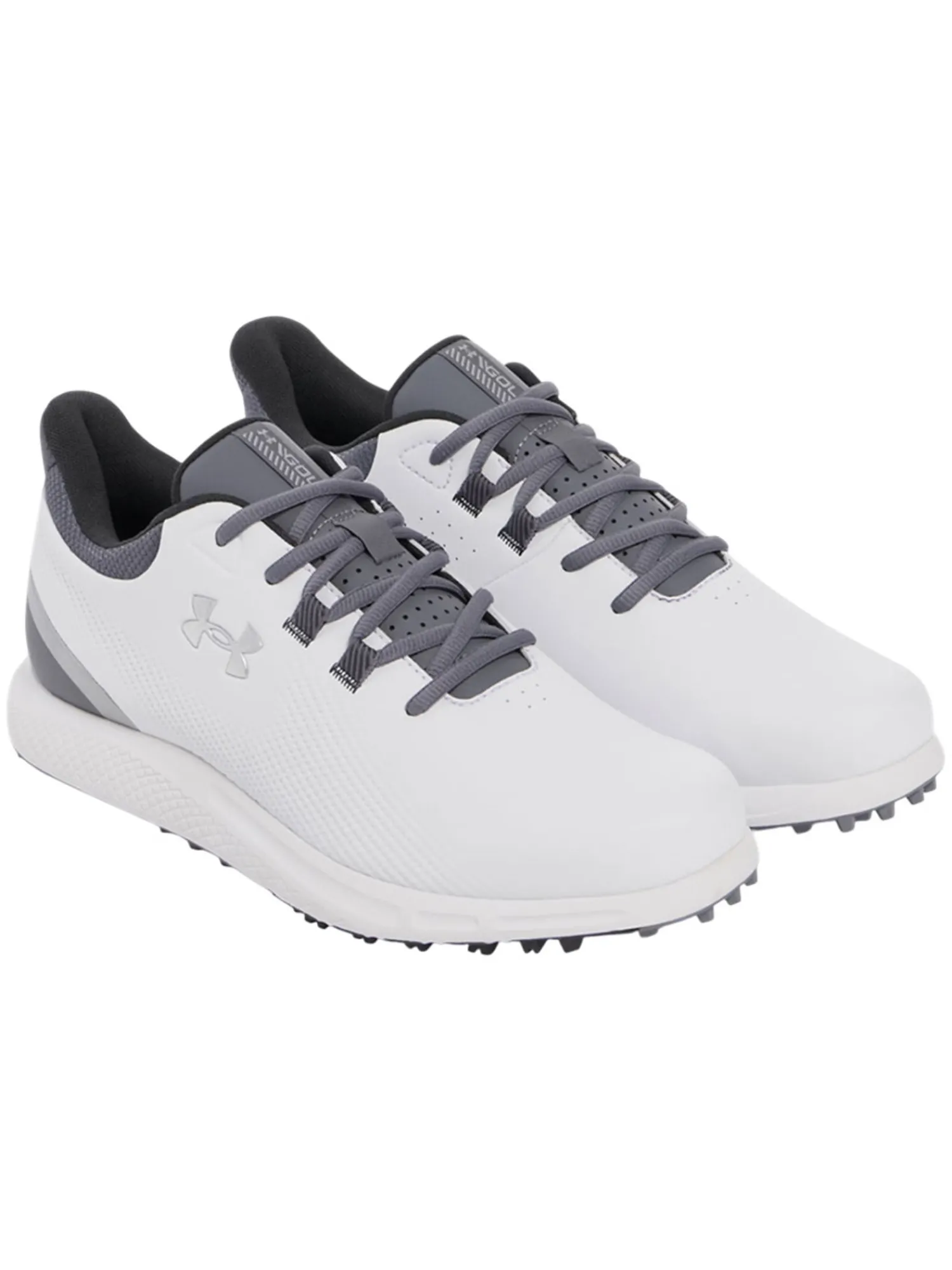 Under Armour Mens Golf Shoes|Drive Medal SL Golf Shoes - White/Titan Grey/Metallic Silver