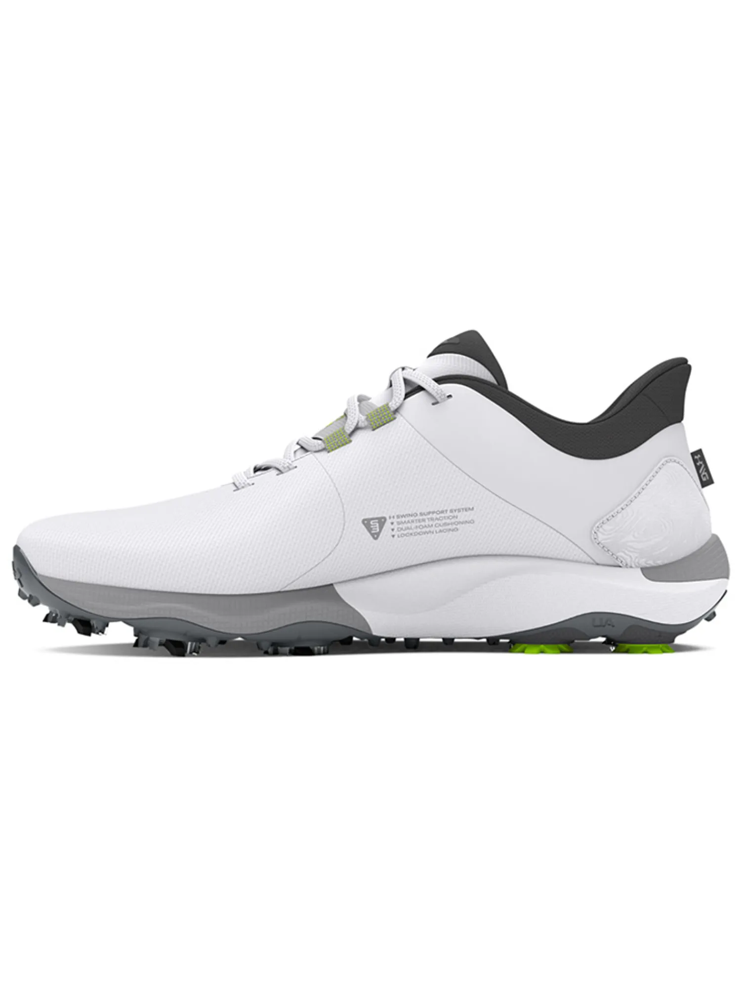Under Armour Mens Golf Shoes|HOVR Drive Pro Golf Shoes - White/Metallic Gun Metal