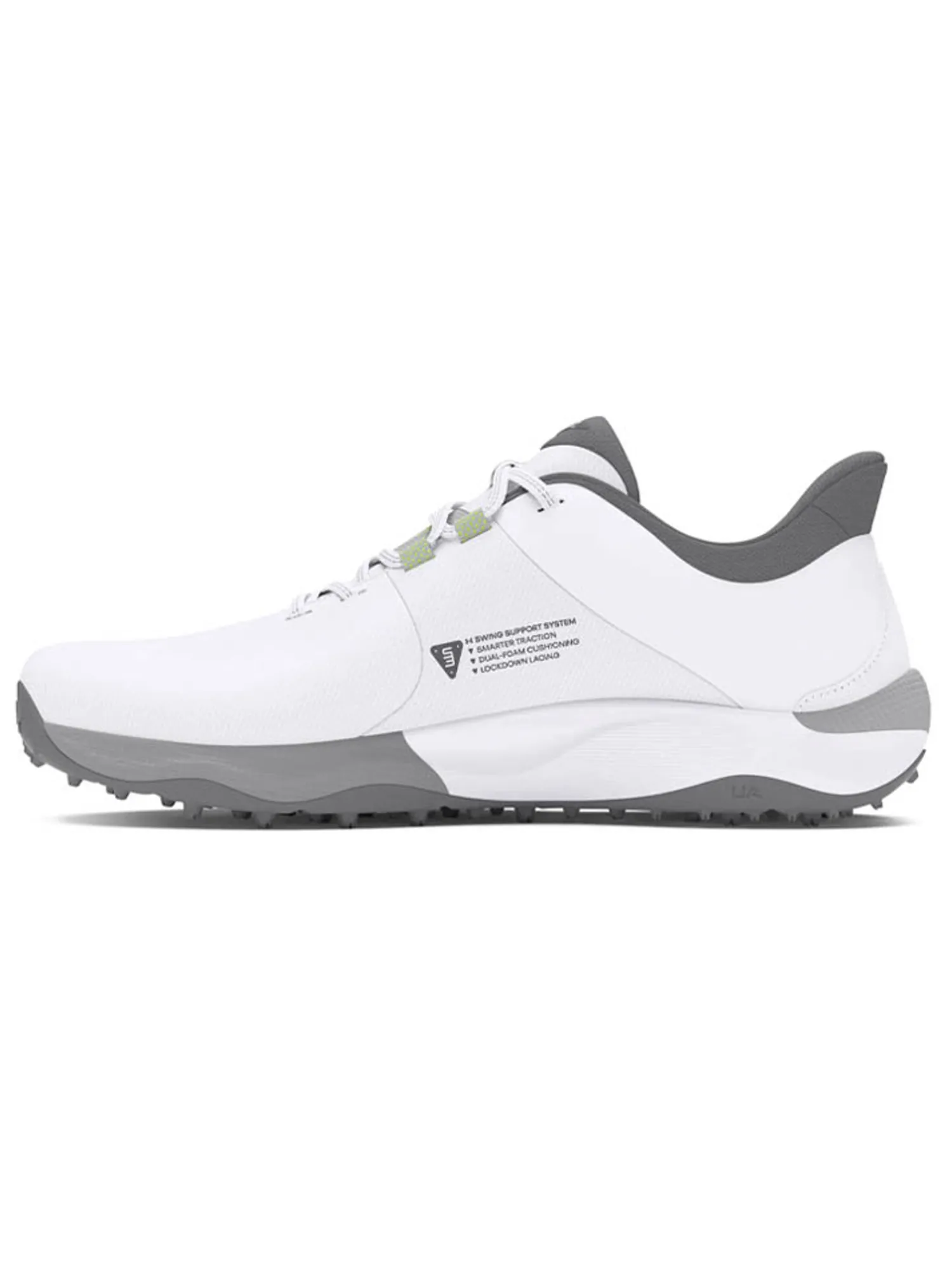 Under Armour Mens Golf Shoes|HOVR Drive Pro Spikeless Golf Shoes - White/Metallic Gun Metal